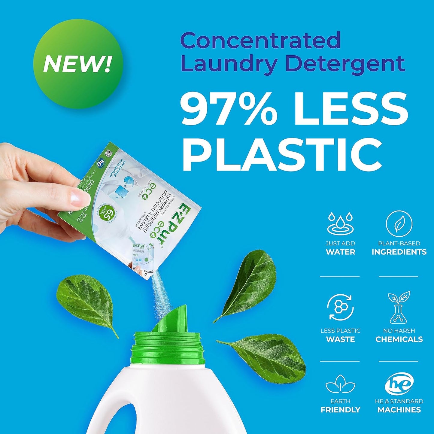 65 Loads - EZ Pur Eco Laundry Detergent Refill (Unscented)